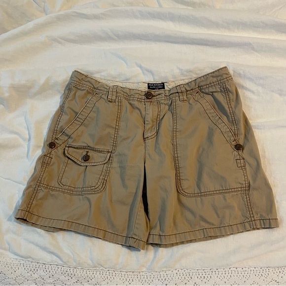 Polo Ralph Lauren SZ 10 Cargo Cotton Shorts Tan Floral trim Y2k - Picture 1 of 7